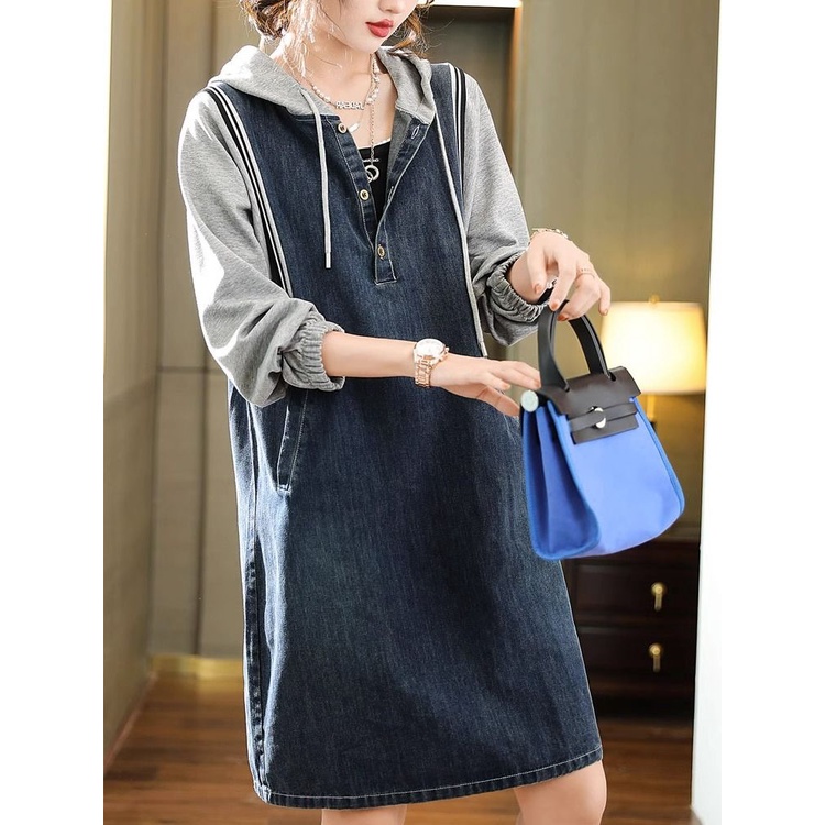 Đầm denim Dáng Rộng Có Mũ Trùm Thời Trang Mùa Thu 2023 Cho Nữ