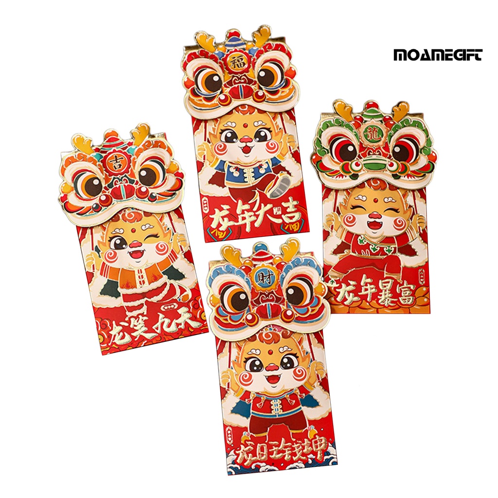 Set 4 Bao Lì Xì Đỏ Hình Rồng Hoạt Hình Phong Cách Trung Hoa May Mắn Cho Năm Mới May Mắn