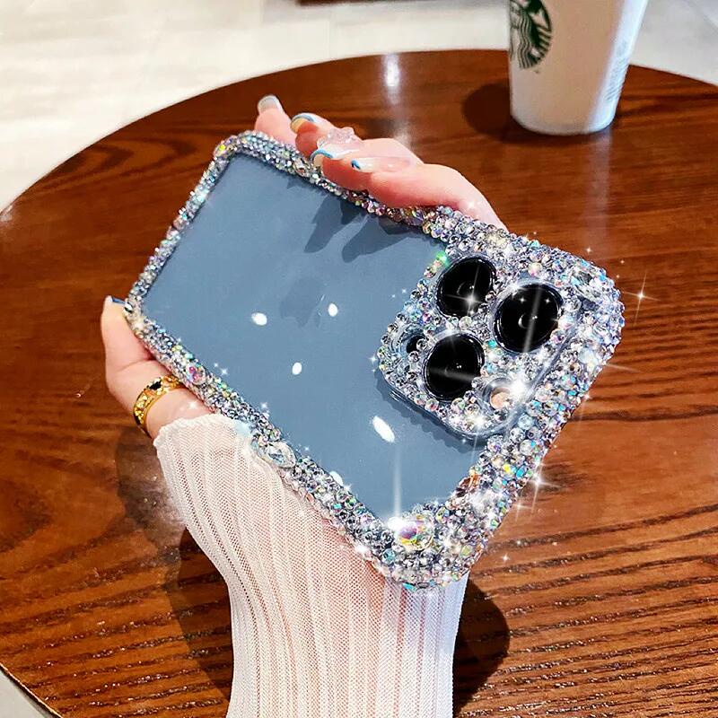 Sang Trọng Ốp Điện Thoại tpu Mềm Trong Suốt Đính Đá Giả Lấp Lánh Cho iphone 15 14 13 12 11 promax x xr xmax 7 8 14 15plus 12 13