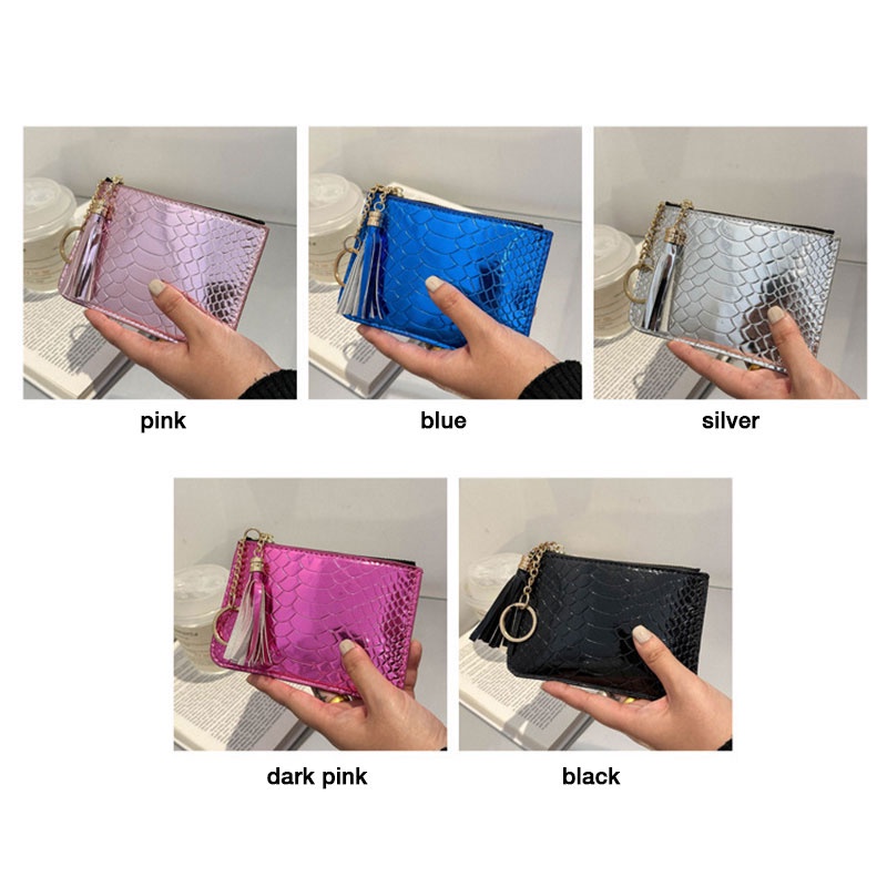 Deere jack Ví Nữ Họa Tiết Da Cá Sấu Màu laser y2k Phiên Bản Hàn Quốc instagram Phối Tua Rua retro Châu Âu Và Mỹ zero