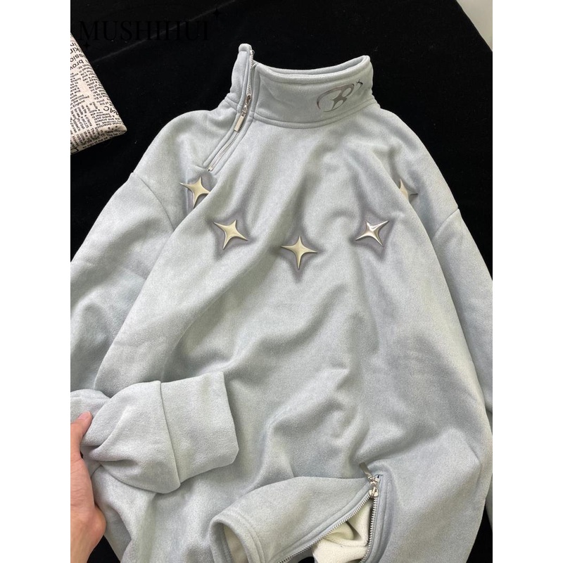 MUSHIHUI Áo Khoác hoodie áo khoác nữ zip hoodie cổ xưa Độc đáo Popular Thoải mái WWY23C0ARC 50Z231213