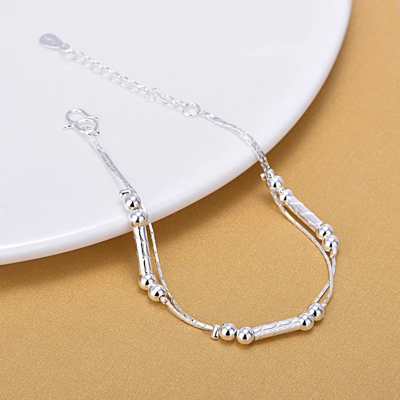 Lắc Chân Mạ Bạc 925 Dạng Chuỗi Xinh Xắn Dành Cho Nữ