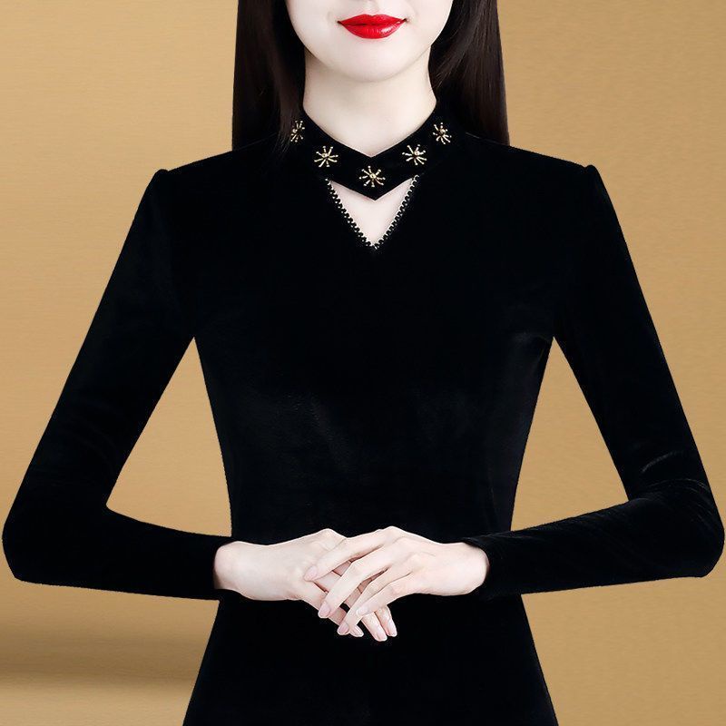 Áo Nỉ Mỏng Ôm Dáng / Ôm Sát Thời Trang Thu Đông 2024 Cho Nữ Áo Sơ Mi Lông Cừu Tay Dài [Đáy Dưới Lót Lông Cừu