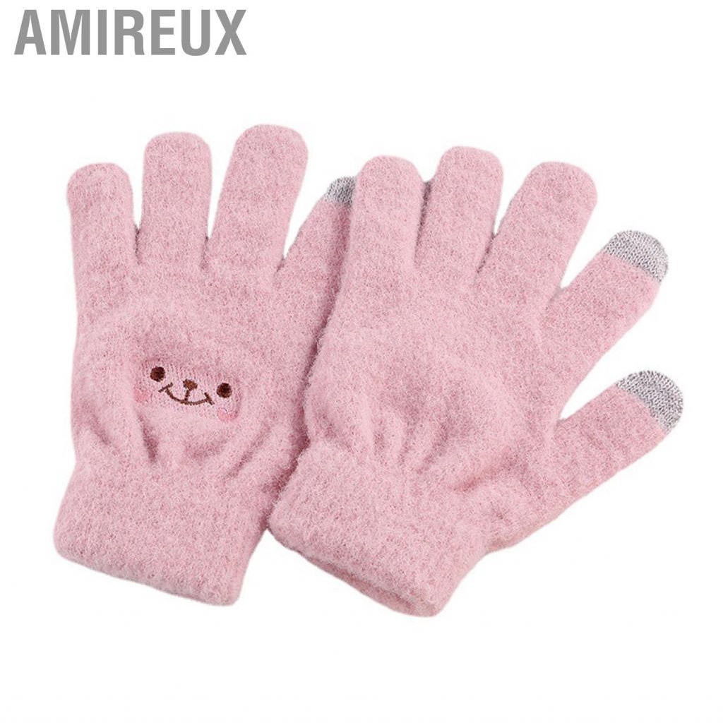 Amireux Winter Touch Screen Glove Smile Face Design Elastic Thermal Warm Knit for Women Girls