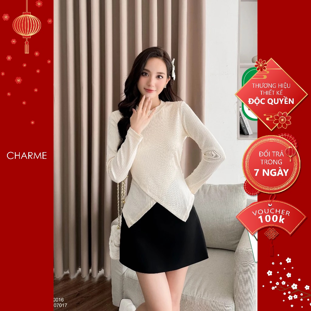 Áo len cổ tròn vạt chéo Charme 310016