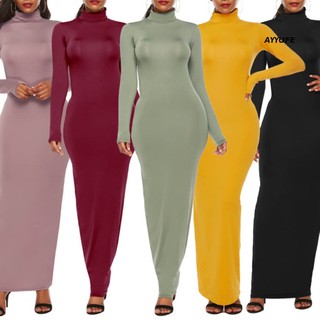 Đầm Tay Dài Cổ Lọ Màu Sắc Thanh Lịch Dành Cho Nữ