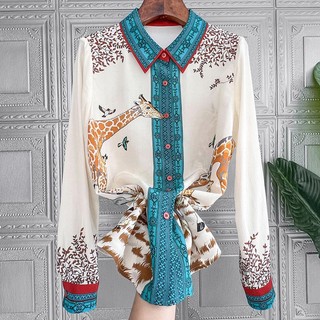 Áo Sơ Mi Lụa Dài Tay In Họa Tiết Quả Dâu Tằm Dành Cho Nữ
