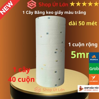 Băng keo giấy màu trắng rộng 5mm, dài 50 mét, lõi giấy 3mm, 1 cây 40 cuộn, giá tại xưởng