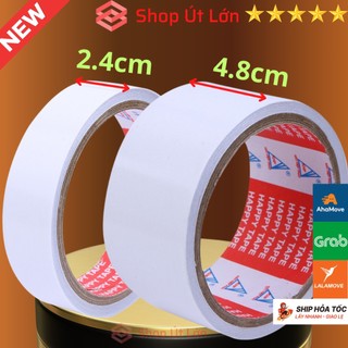 1 cuộn băng keo 2 mặt trắng, rộng 1.2cm - 2cm - 2.4cm - 4.8cm, lõi 3mm