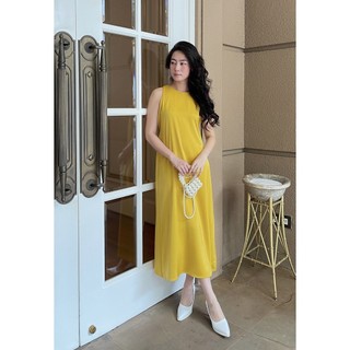 Đầm lụa vàng cộc tay - YV LE & CO