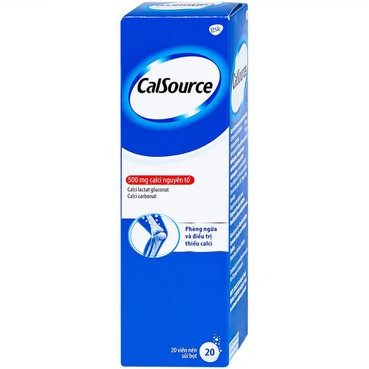 Viên sủi CalSource 500mg phòng ngừa thiếu calcium/ canxi (20 viên)