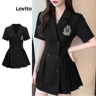 Lovito Váy huy hiệu xếp li trơn đơn giản cho nữ LBA82246