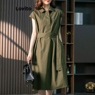 Đầm Lovito cổ polo màu trơn phong cách thường ngày cho nữ LNM68233
