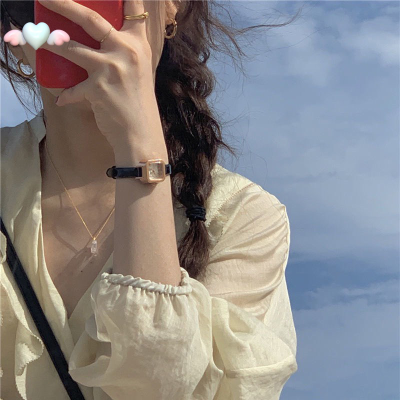 Đồng Hồ Đeo Tay Mặt Vuông Nhỏ Dây Đeo Nhỏ Phong Cách Học Sinh Nữ Tính ouyou MM