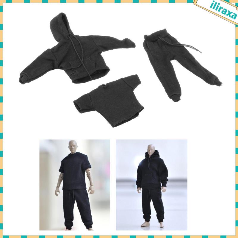 Set 3 Mô Hình Nhân Vật Nam Mặc Áo Nỉ Màu Đen 12inch Tỉ Lệ 1: 12