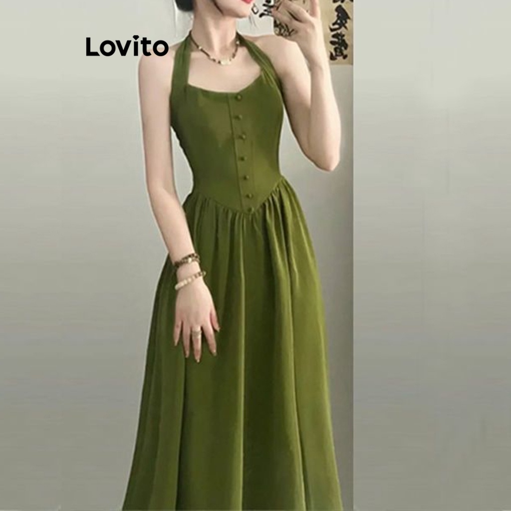 Lovito Váy dây kéo trơn thông thường cho nữ LNA21217