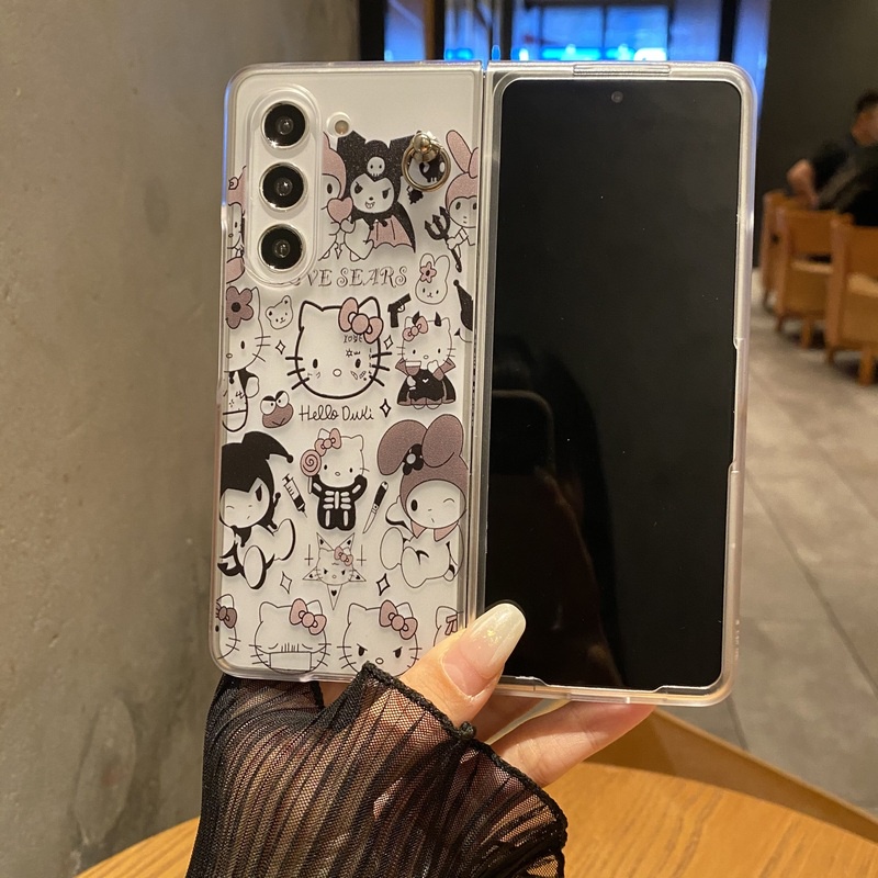 Bao Da Điện Thoại Nắp Lật Vẽ Hình Gấu Pooh / Mèo kitty Cho samsung galaxy z flip 5 4 3 2 1 flip3 flip4 flip5 fold5 z fold 5 4 3 2 5g Vỏ