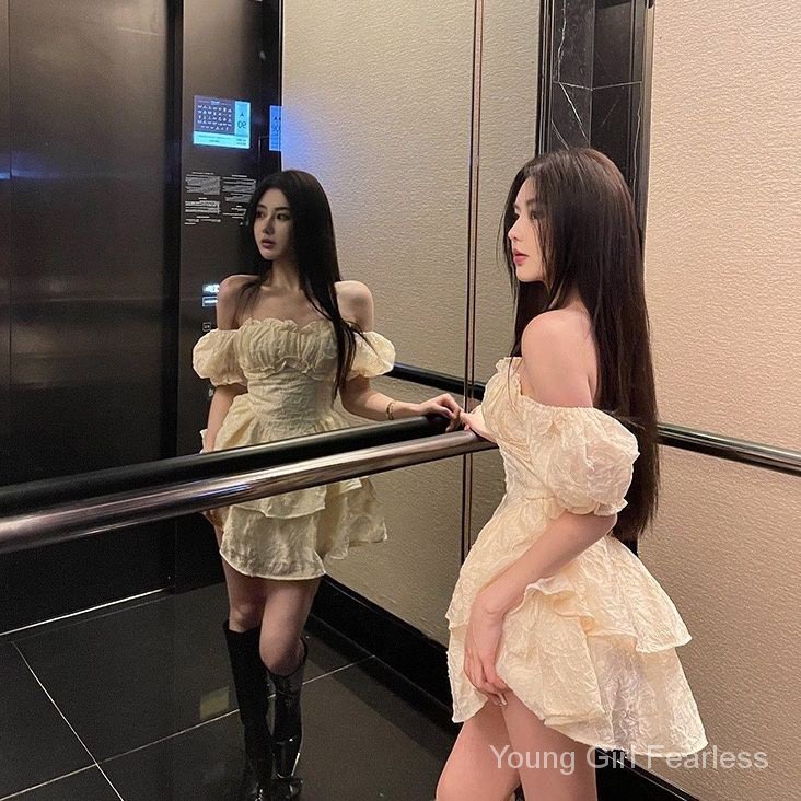 Đầm Công Chúa Trễ Vai Tay Phồng Màu Trơn Kiểu Pháp Thời Trang Mùa Hè Xinh Xắn Cho Nữ