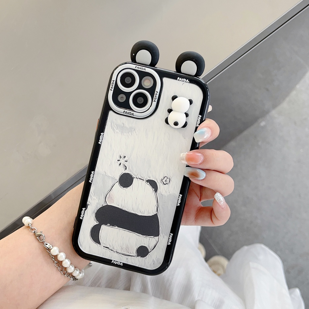 Ốp Điện Thoại Viền Kem Hình Gấu Trúc 3d Chống Rơi Cho iphone 14 pro max 14pro 14 13 pro max 12 pro max 11 xr xsmax