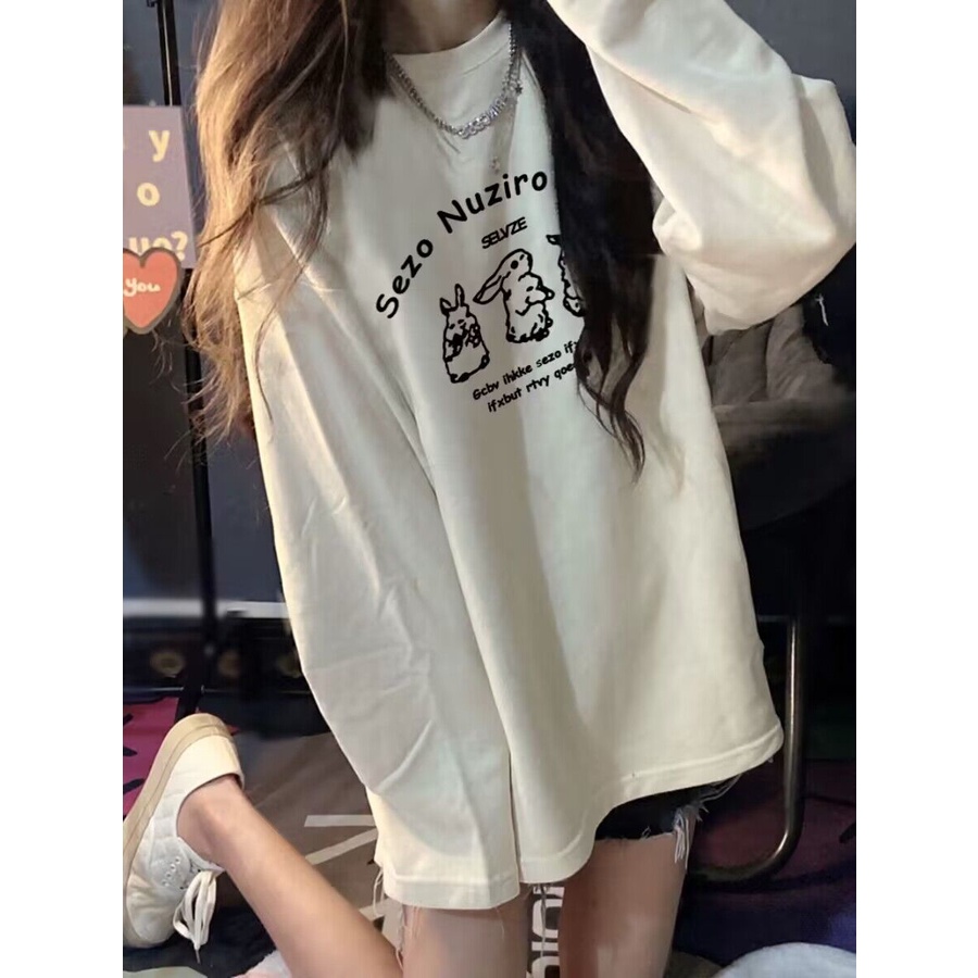 HIIXIIVI Áo Thun 100% cotton Tay Dài Dáng Rộng Phong Cách Hàn Quốc Thời Trang Cho Nữ