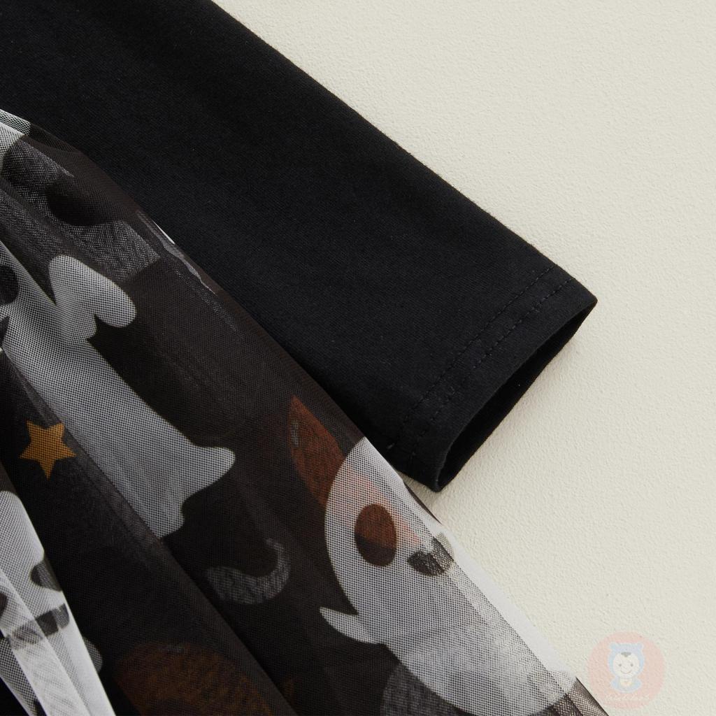 Đầm Xòe Chữ a Tay Dài Cổ Tròn In Hình Bí Ngô / Ma halloween laa6 Cho Bé Gái