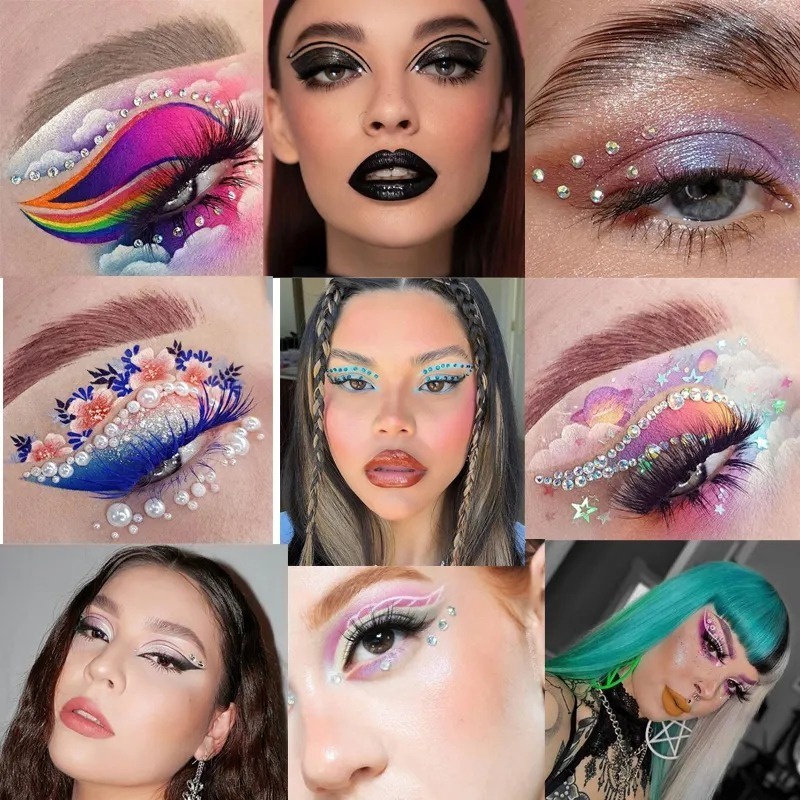 Hạt Kim Cương Giả Màu Bạc Nhiều Màu / Hình Xăm Dán Mặt / Mắt / Mặt Trang Điểm Tiệc Tùng diy