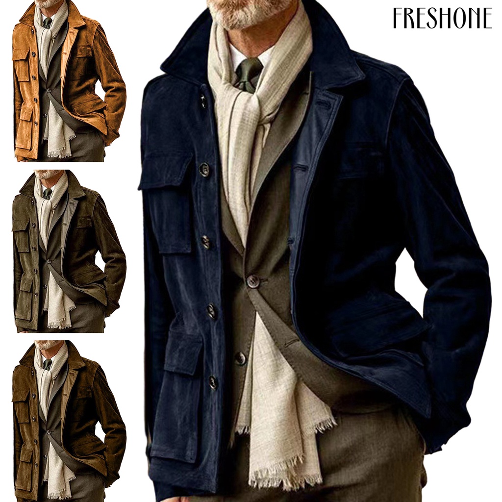 Áo Khoác Màu Trơn Nhiều Túi Phong Cách retro Thời Trang Mùa Đông Cá Tính Dành Cho Nam