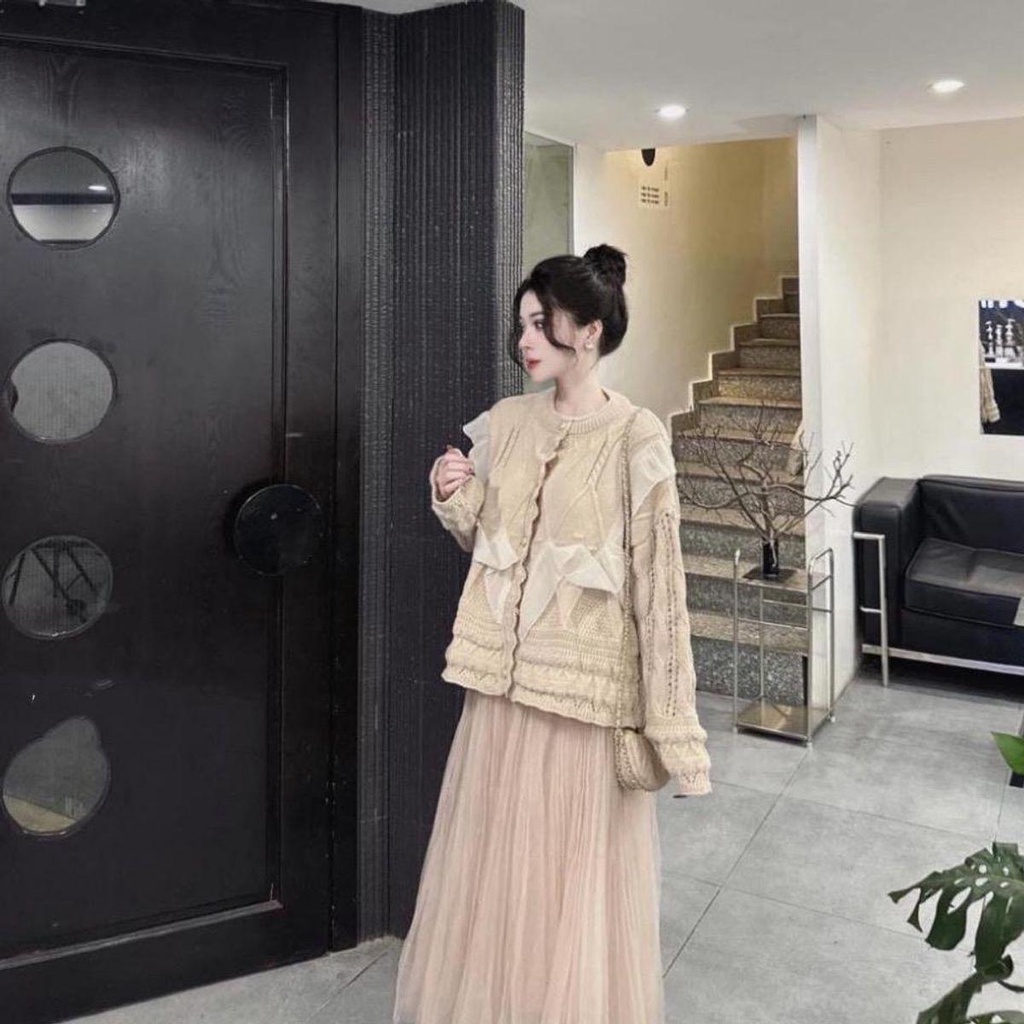 Áo len Be phối tơ bèo dài tay Vivienne