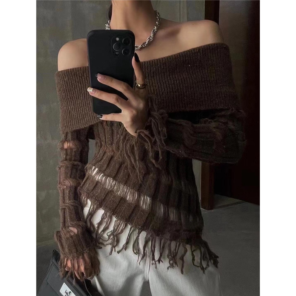 Áo Dệt Kim Nữ Tay Dài Phối Tua Rua Thời Trang