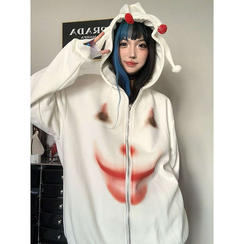 Áo Khoác cardigan Có Nón Họa Tiết Chú Hề Phong Cách retro Mỹ 2023