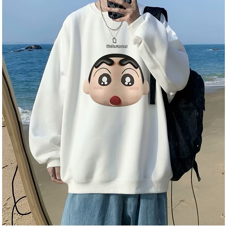 Áo sweater nam bigsize M-8XLÁo Sweater cotton Nhung Dày Tay Dài Cổ Tròn In Hoạt Hình Cậu Bé Bút Chì xiaoxin Nhật Bản Thời Trang Mùa Thu Cho Nam