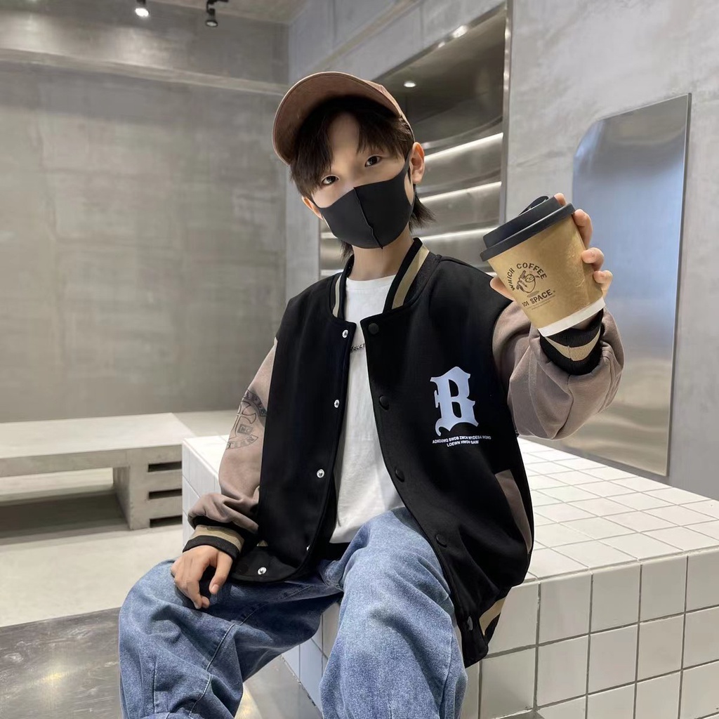 Áo Khoác Bóng Chày cotton Tay Dài Dáng Rộng 100-160cm Thời Trang Thu Đông Dành Cho Trẻ Em