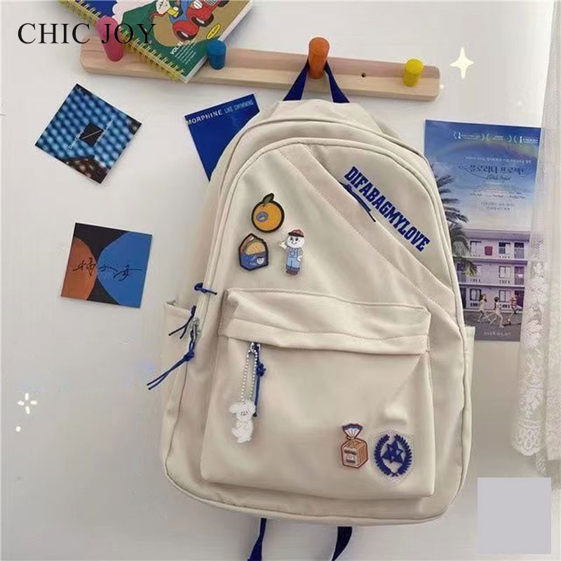 Chic joy Ba Lô Màu Trơn Sức Chứa Lớn Đa Năng Phong Cách harajuku ulzzang Hàn Quốc Cho Nữ Sinh