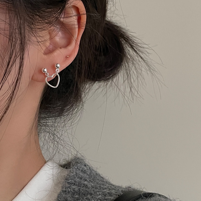 JOJO COCO Bông Tai Mạ Bạc 925 Hai Lớp Hình Trái Tim Phong Cách Hàn Quốc Cho Nữ