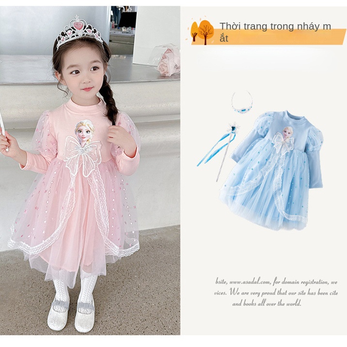 Đồ Bé Gái,Đầm Công Chúa Elsa Tay Dài Phối Lưới Thời Trang Cho Bé Gái 2-8 Tuổi,Váy Bé Gái