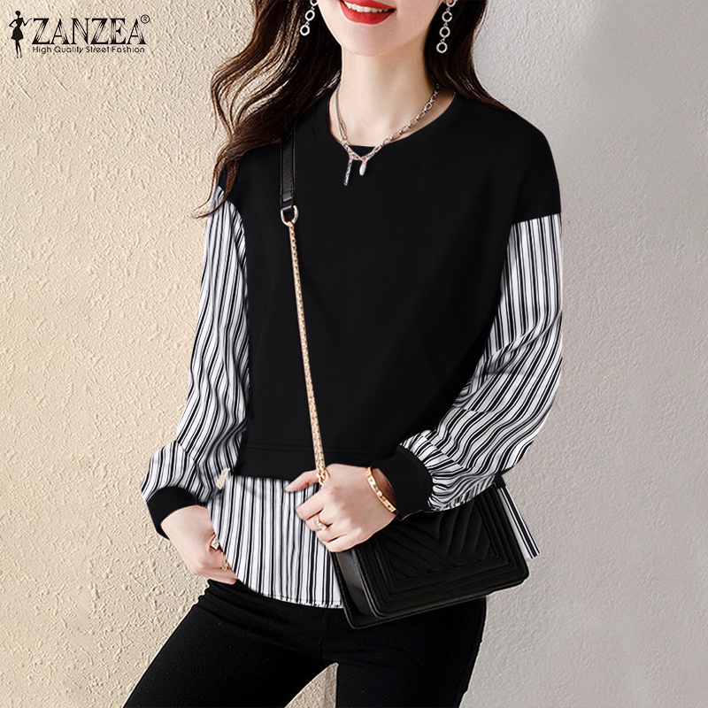 Zanzea Áo Hoodie Dài Tay Họa Tiết Sọc Ngang Thời Trang Hàn Quốc