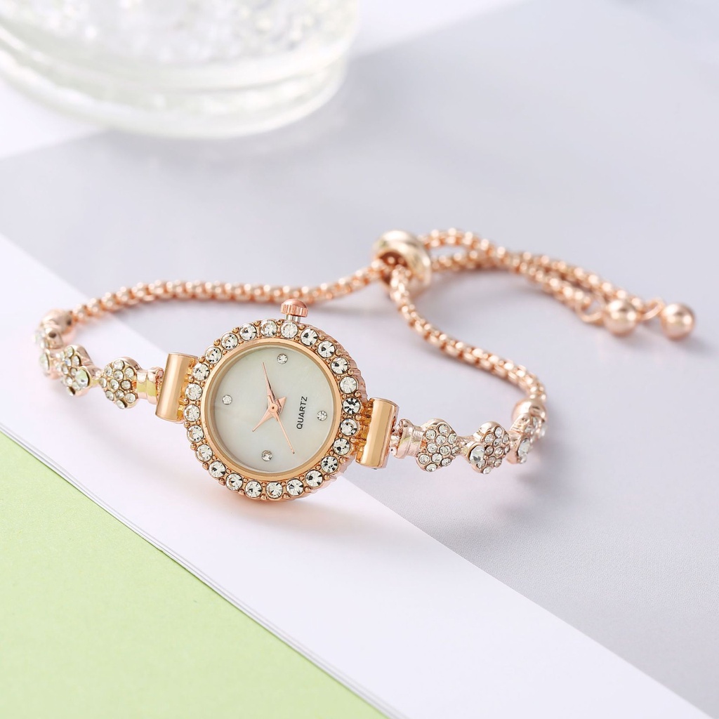 Mới Đồng Hồ Nữ Mặt Tròn Đính Kim Cương Thời Trang