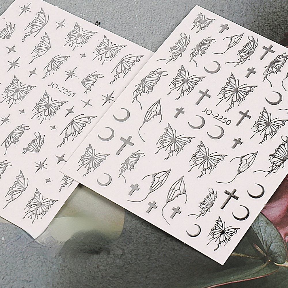 Miếng Dán Trang Trí Móng Tay Hình Bướm Màu Bạc laser