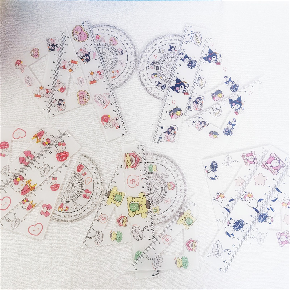 ⚡VẬN CHUYỂN NHANH⚡⚡ 1 Bộ Thước Acrylic Sanrio In Hình Dễ Thương Melody Kuromi Hello Kitty Cinnamoroll Đo Lượng Giác Thước đo Cần   Cho Học Sinh