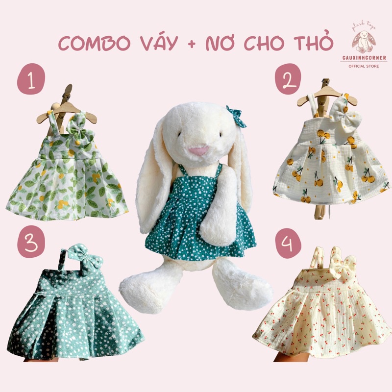 Gấu bông thỏ bông tai dài cao cấp lông mịn kèm khăn hoa dễ thương thú nhồi bông