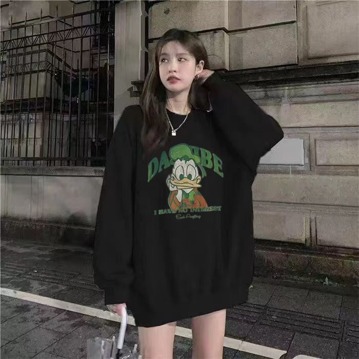 Áo Sweatshirts Mỏng Tay Dài Dáng Rộng In Hình Cho Nữ