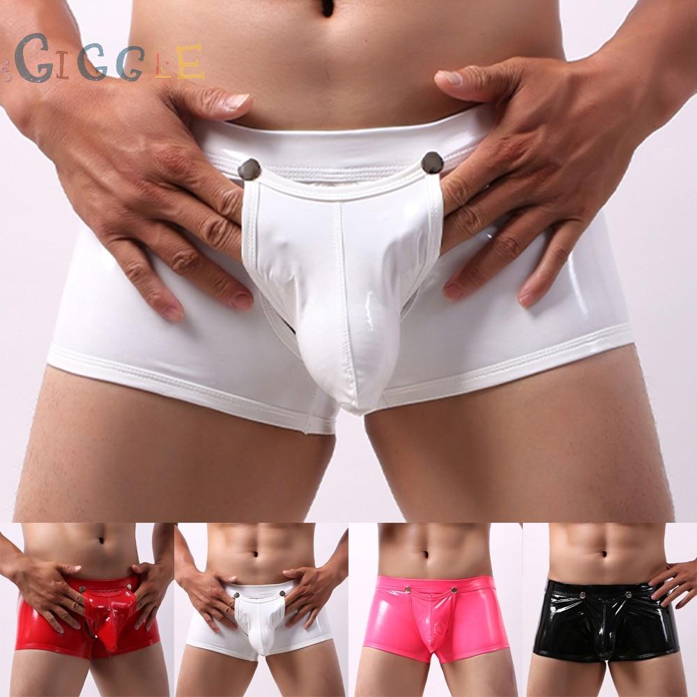 Men's Sexy Trunks Boxer Briefs Shorts Faux Leather Wet Look Underwear M L XL 2XL