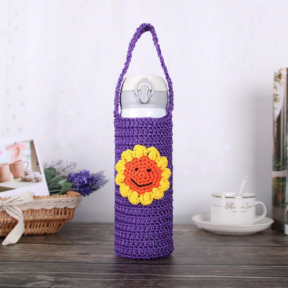 Túi Đựng Bình Nước 800-1000ml Bằng Len Họa Tiết Hoạt Hình Dễ Thương Kèm Dây Đeo Tiện Dụng