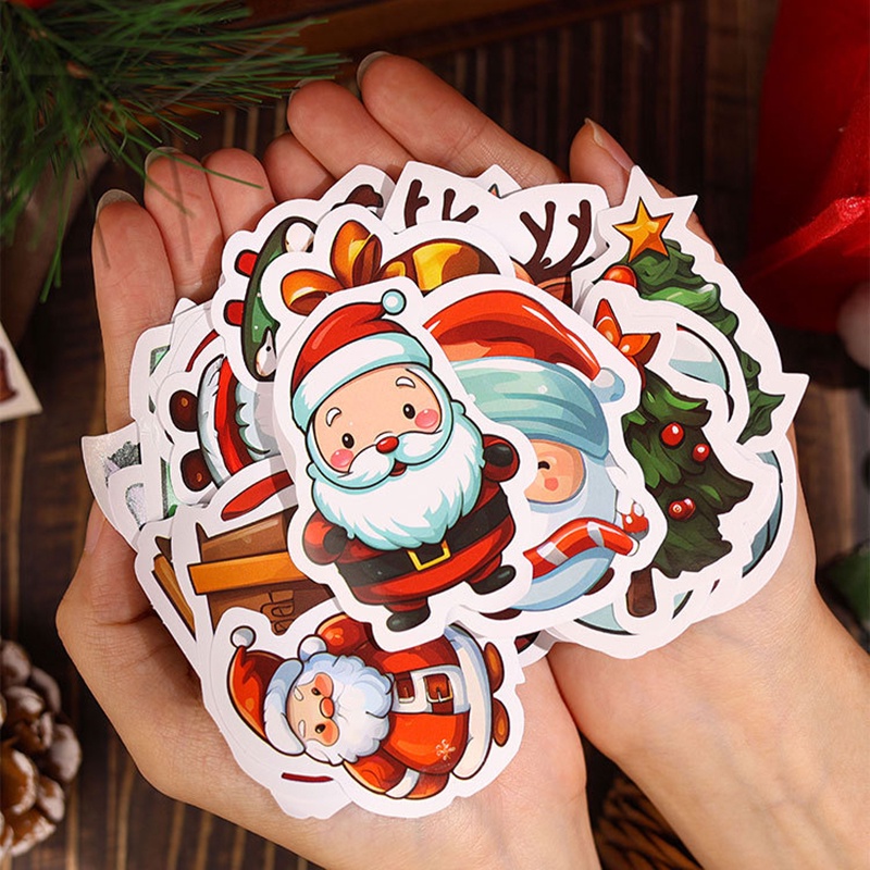 Bộ 50 sticker Dán Trang Trí Giáng Sinh Hình Ông Già Noel Hoạt Hình diy