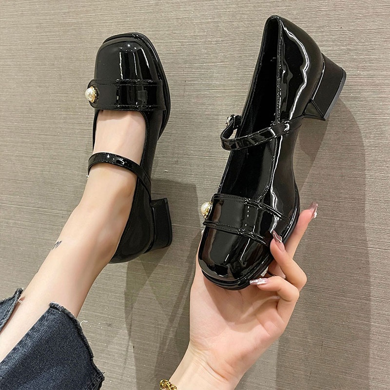 BẠCH LỘC ĐẠI NHÂN✨Giày Cao Gót Da Mũi Vuông Phong Cách Pháp Thanh Lịch Cho Nữ