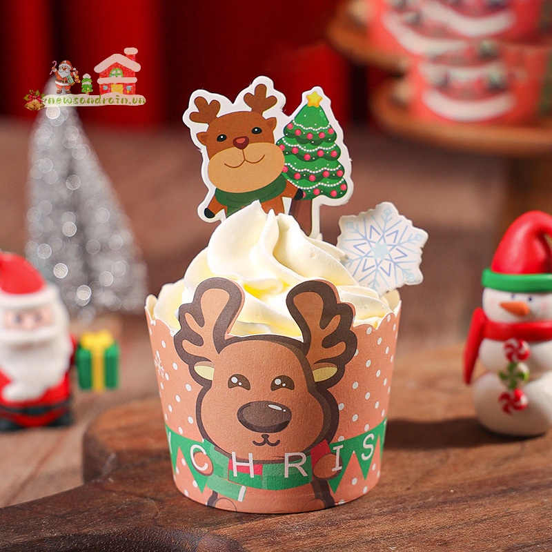 Newandrain 2024 Bánh cupcake muffin Chịu Nhiệt Cao Trang Trí Giáng Sinh Đẹp Mắt