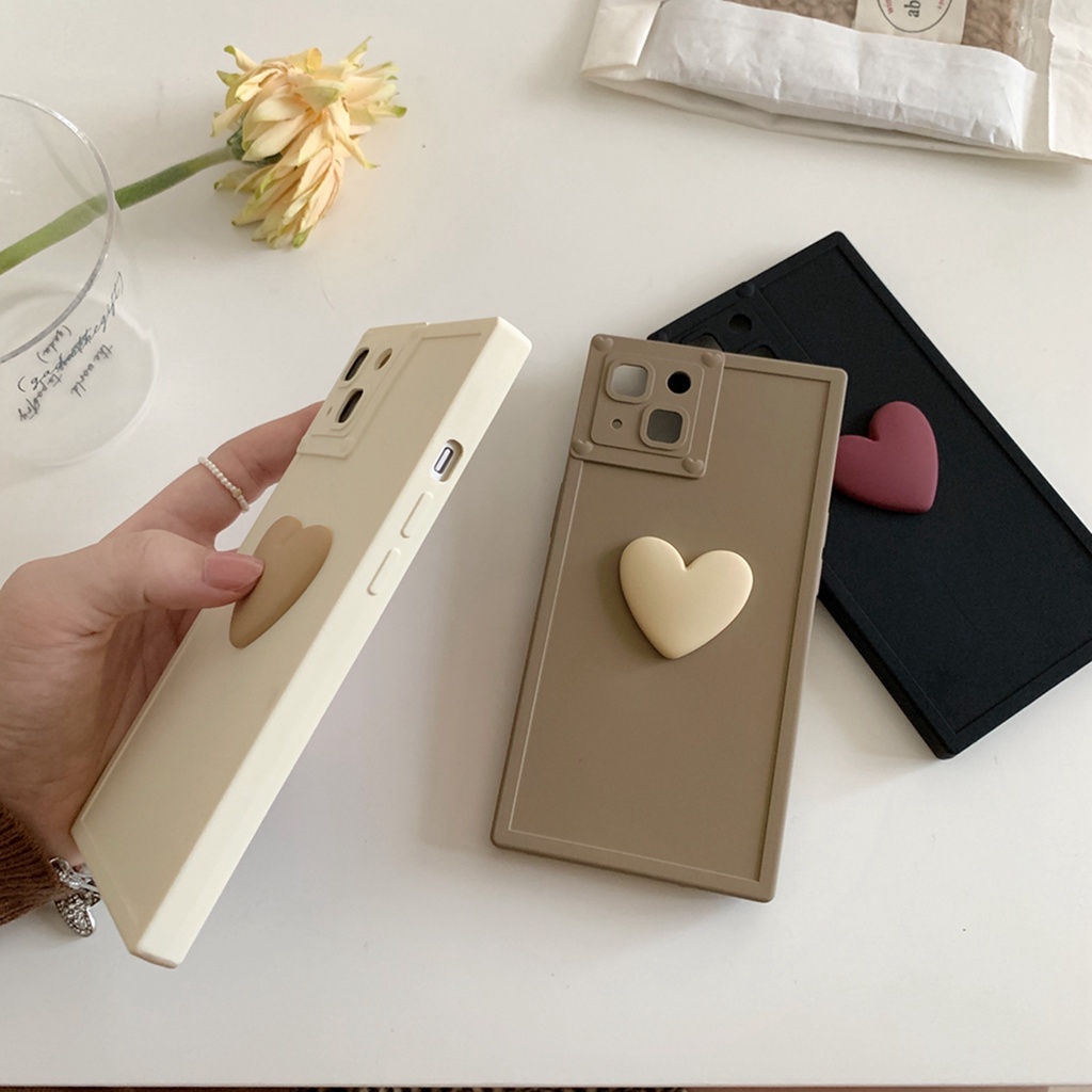Ốp Điện Thoại Hình Vuông Họa Tiết Trái Tim 3d Màu gradient Cho iphone 14 pro max 14pro 14 13 pro max 12 pro max 11