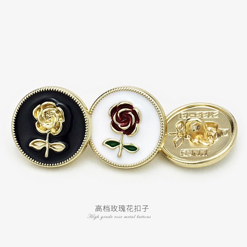 Set 5 Nút Áo Kim Loại Hình Hoa Hồng 12mm 17.5mm 22.5mm