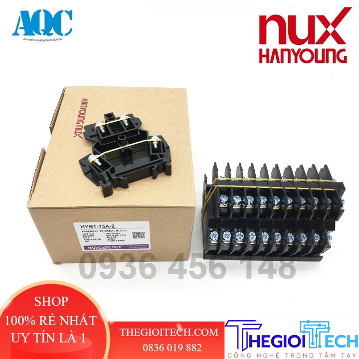 Cầu đấu dây domino 2 tầng 20A Hanyoung Nux TBD-20A combo 10 cái tặng miếng chặn cuối