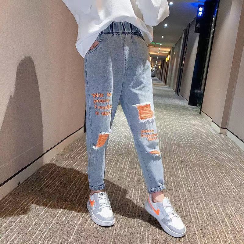 Quần Jean Dài 110-160cm Phong Cách Hàn Quốc Thời Trang Xuân Thu Xinh Xắn Cho Bé Gái